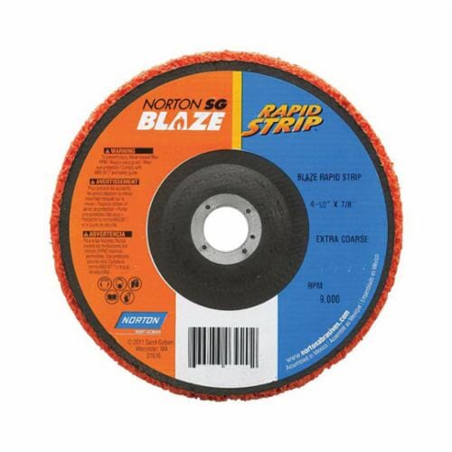 Norton® Blaze® Rapid Strip™ 66254498101 Non-Woven Depressed Center Disc, 4-1/2 in Dia, 36 to 50 Grit, Extra Coarse Grade, Ceramic Alumina Abrasive, Fiberglass Backing
